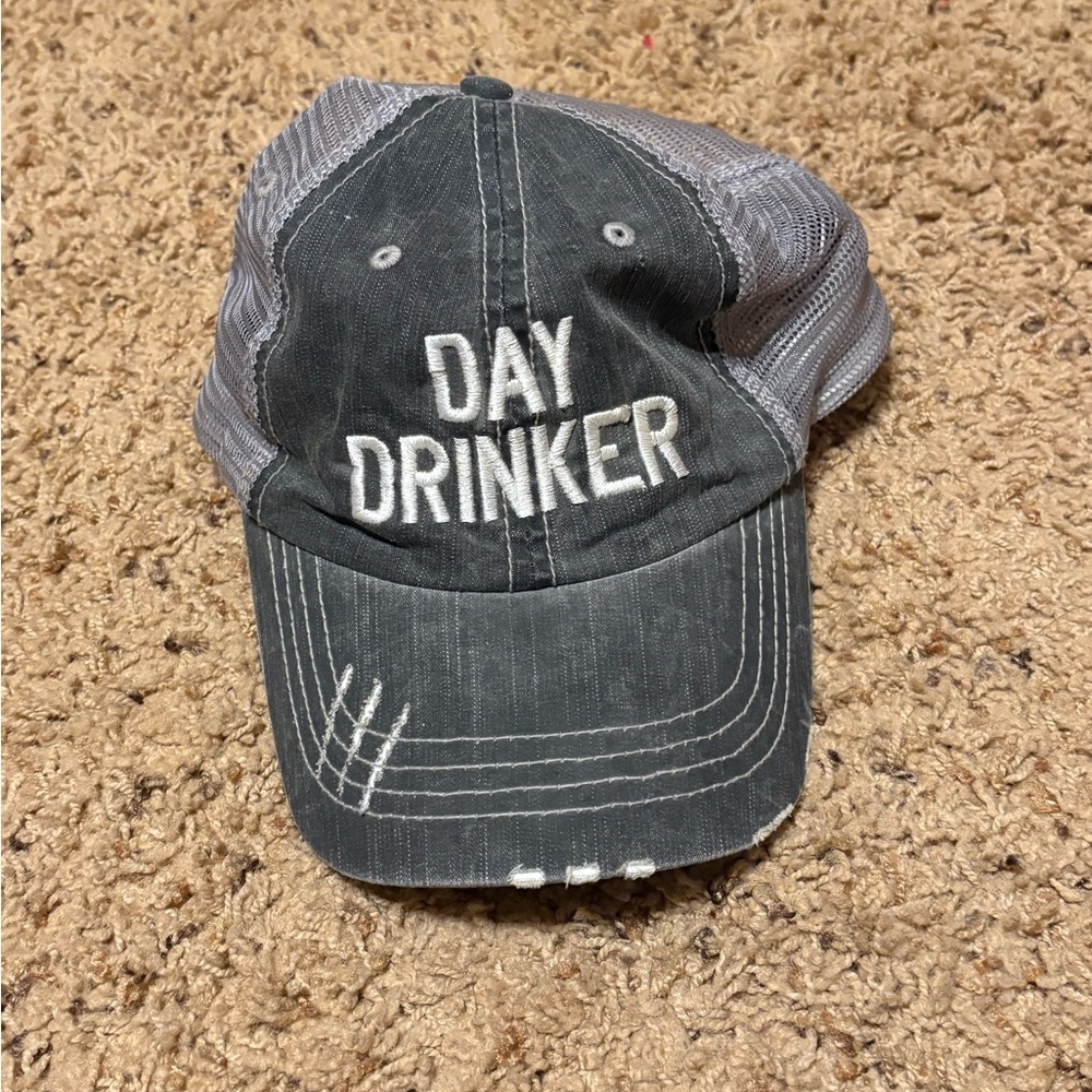 Day Drinker Embroidered Trucker Hat - Black/Grey